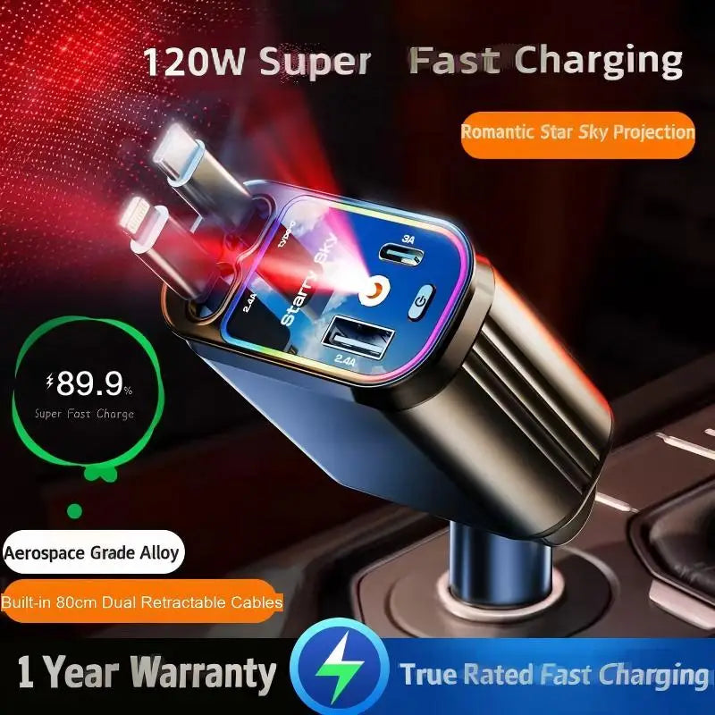 AuraCharge Pro™ | 5-in-1 Retractable Car Charger.