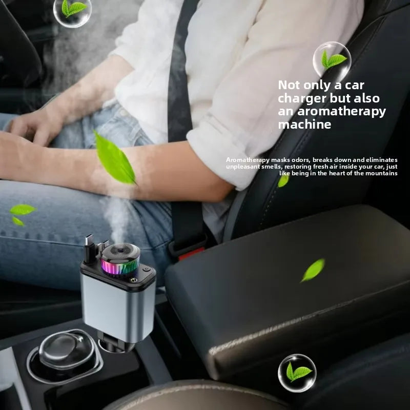 AuraCharge Pro™ | 5-in-1 Retractable Car Charger.