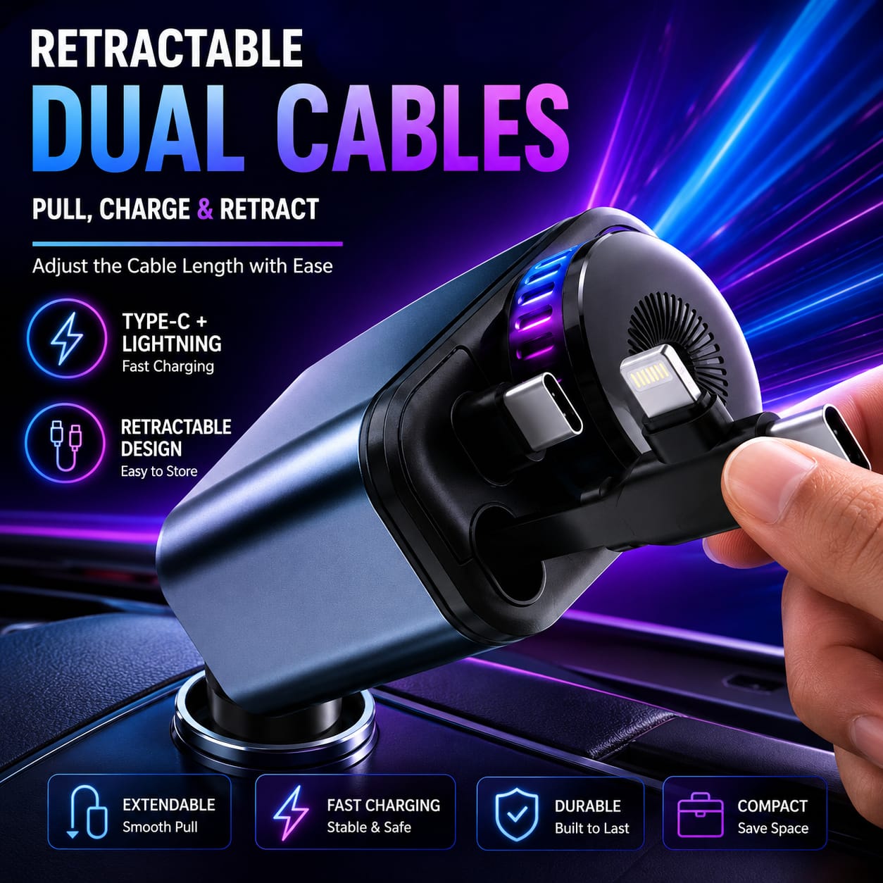 5-in-1 Retractable Car Charger