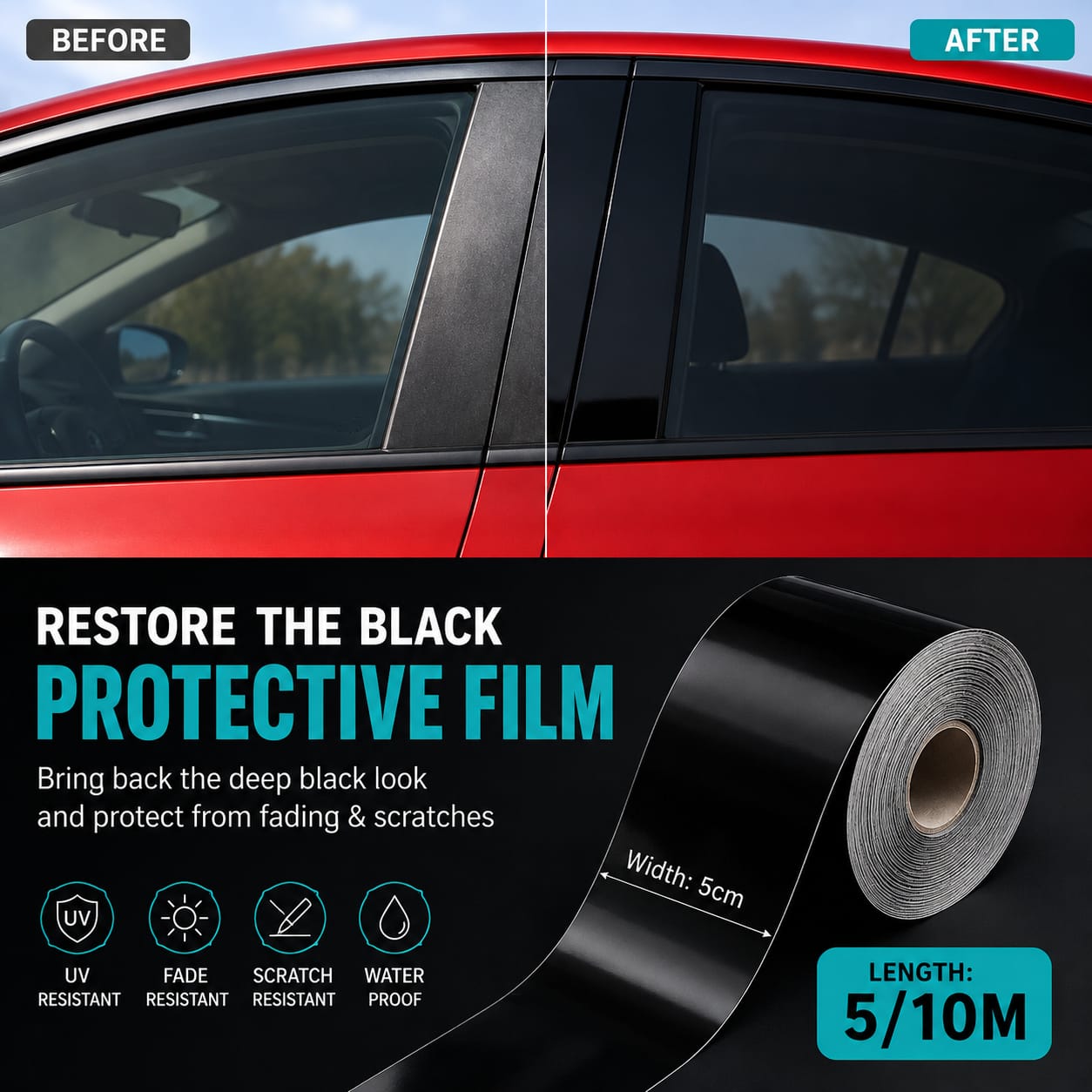 Gloss Black B-Pillar Film
