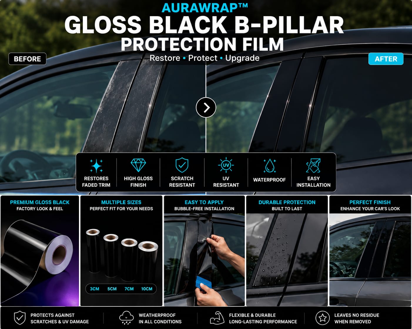 Gloss Black B-Pillar Film
