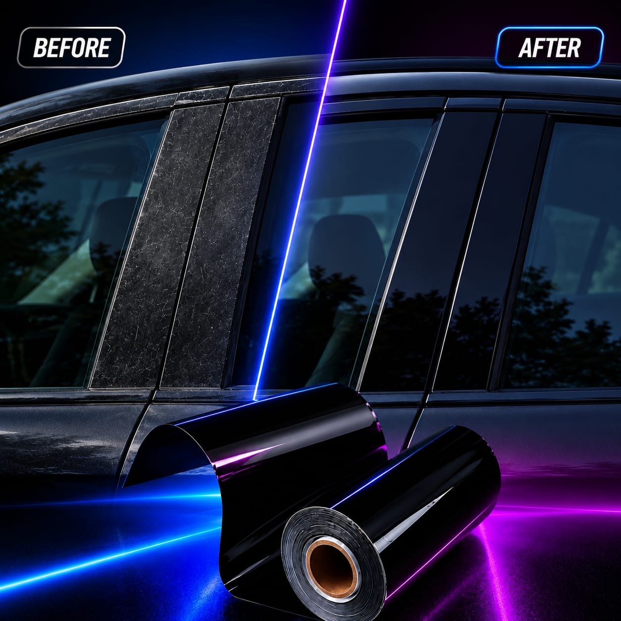 Gloss Black B-Pillar Film